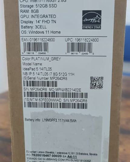 Lenovo IdeaPad Slim 7 14ITL05 Laptop | 14" FHD TN | Core i7-1165G7-512GB SSD Hard Drive - 8GB RAM | Win 11 Home | Platinum Grey