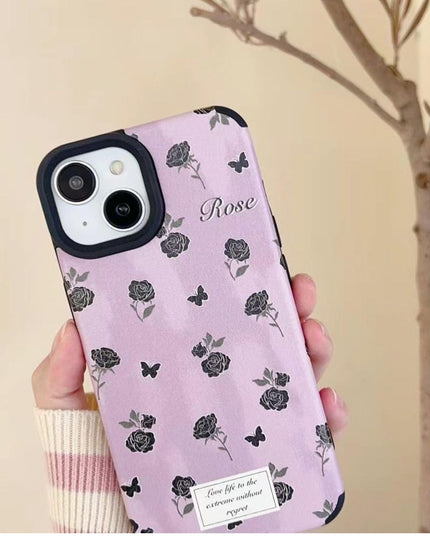 Ownest Compatible with iPhone 12 /iPhone 15 Case with Cute Flowers Floral Pattern Elegant for Women Girls Soft Leather Protection Case for iPhone 12/12 Pro-Purple