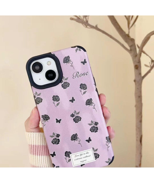 Ownest Compatible with iPhone 12 /iPhone 15 Case with Cute Flowers Floral Pattern Elegant for Women Girls Soft Leather Protection Case for iPhone 12/12 Pro-Purple