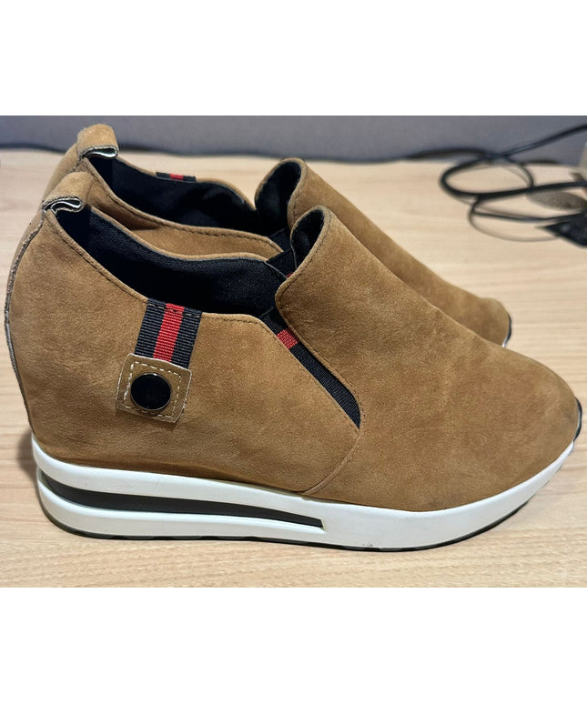 Solid wedge ankle boots women fashion martin style boots thick sole boots -brown