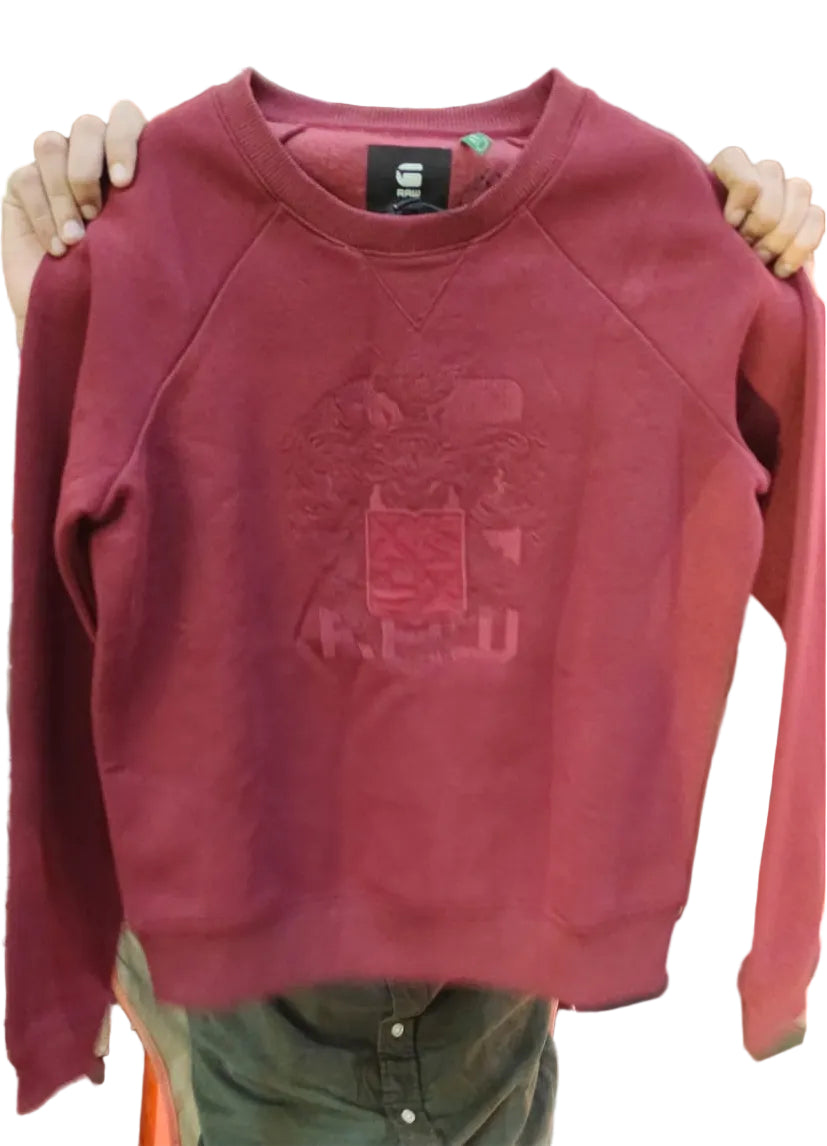 G-Star Raw tonal embossed graphic crewneck sweatshirt in burgundy