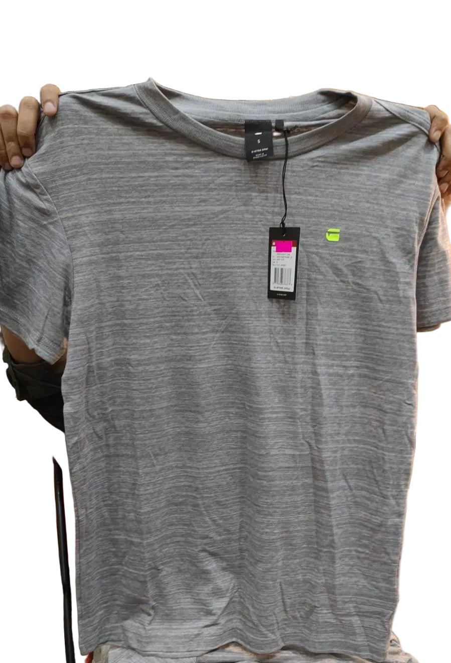 G-Star Raw grey marl base t-shirt with neon green logo badge