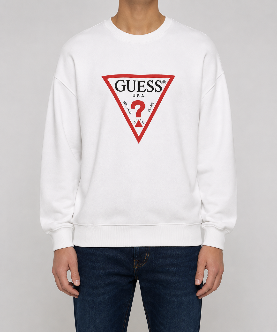 Guess Men'S Classic Triangle Logo Sweatshirt White