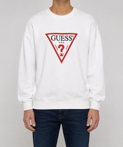 Guess Men'S Classic Triangle Logo Sweatshirt White