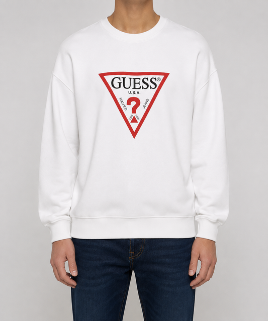 Guess Men'S Classic Triangle Logo Sweatshirt White