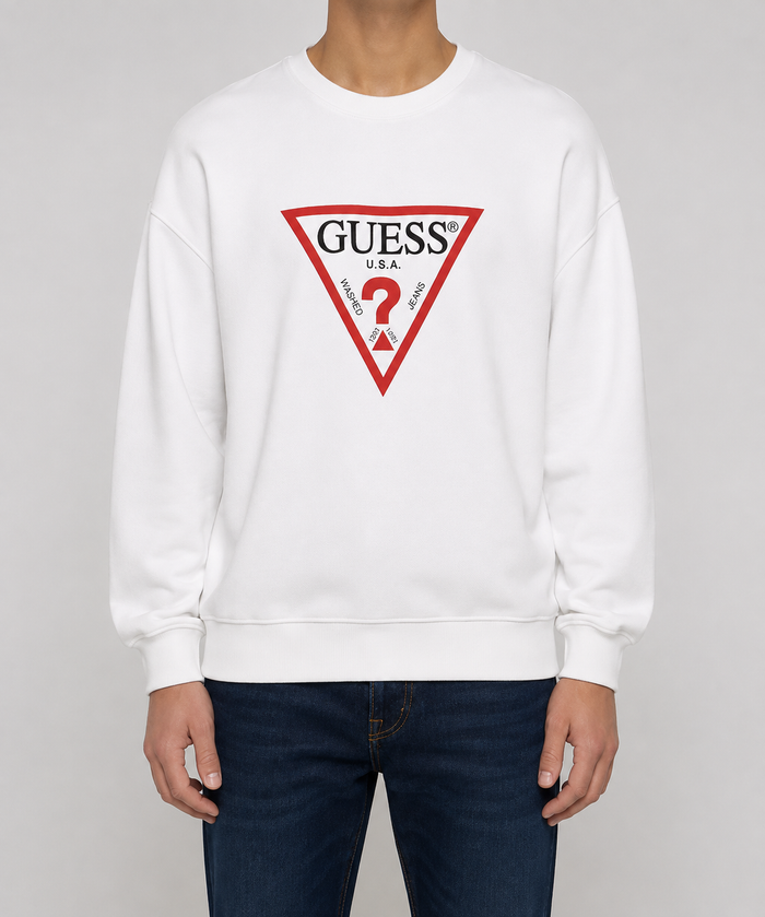 Clearance of Guess Sweatshirt – Men's Classic Triangle Logo White