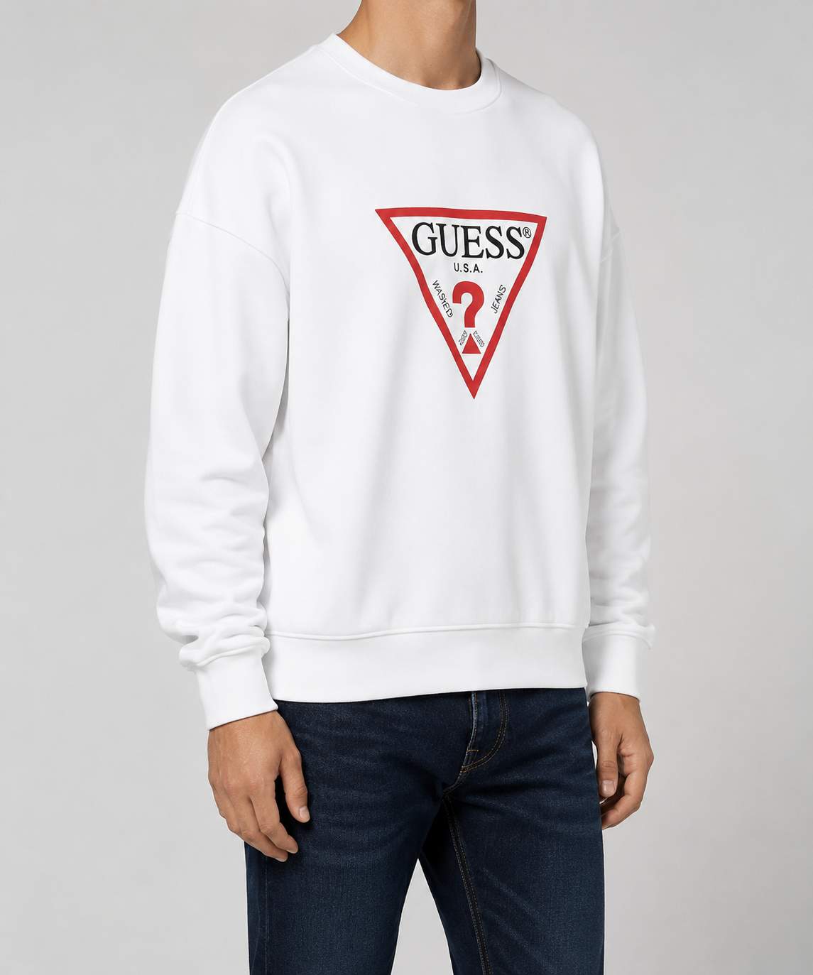 Guess Men'S Classic Triangle Logo Sweatshirt White
