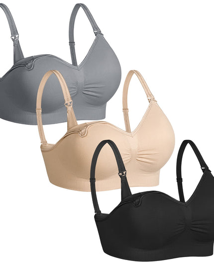 SIZE: XL - Womens Sleeping Nursing Bra Wirefree front buckle Breastfeeding Maternity Bralette Pack of 3