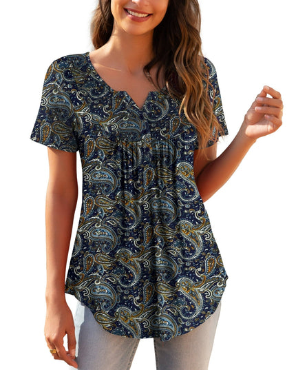 SIZE: XL - a.Jesdani Womens Plus Size Tunic Tops Short Sleeve Casual Floral Henley Shirts