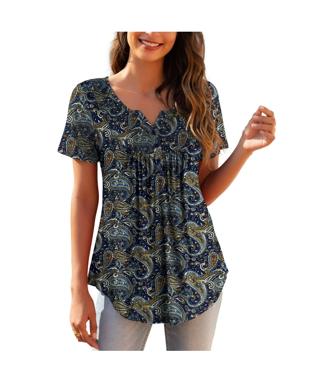 SIZE: XL - a.Jesdani Womens Plus Size Tunic Tops Short Sleeve Casual Floral Henley Shirts