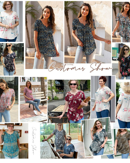 SIZE: XL - a.Jesdani Womens Plus Size Tunic Tops Short Sleeve Casual Floral Henley Shirts