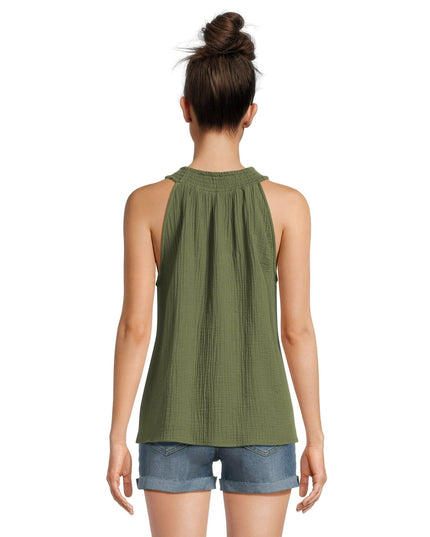 SIZE: XL(16-18) - Time and Tru Women's Smocked Halter Woven Top