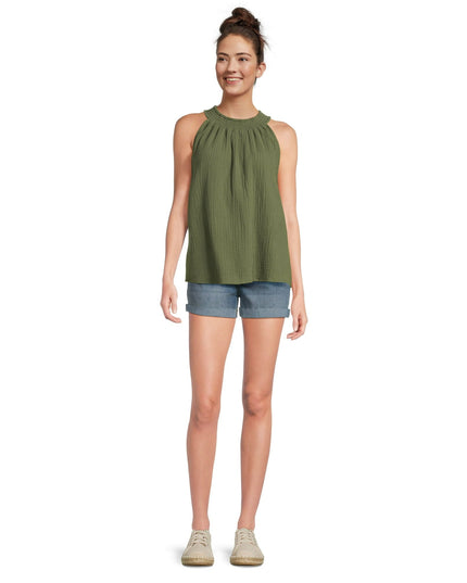 SIZE: XL(16-18) - Time and Tru Women's Smocked Halter Woven Top