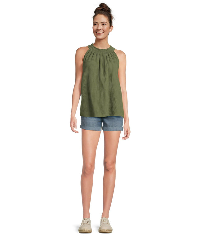 SIZE: XL(16-18) - Time and Tru Women's Smocked Halter Woven Top