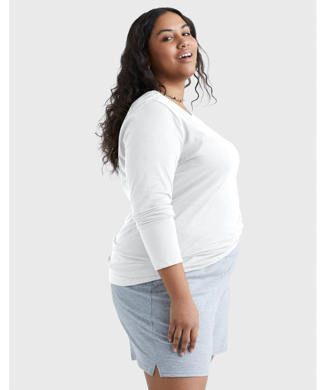 SIZE: 3XL - Hanes Women's and Women's Plus Cotton Crew Neck T-Shirt with Long Sleeves