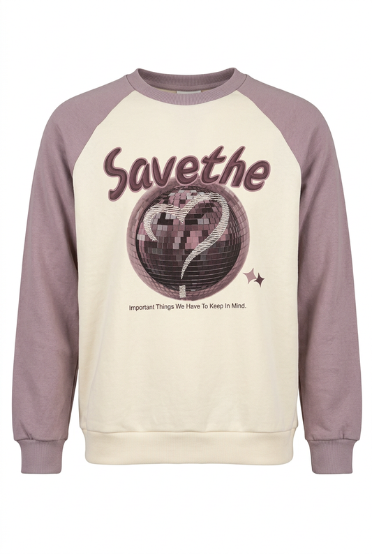 Diyana Women's Two-Tone Disco Ball Graphic Pullover Sweatshirt - Cream/Purple (Style-703A)