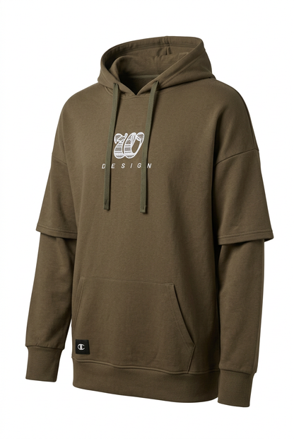 Momento Men's "Design" Graphic Hooded  - Olive Green (Style T102 / M240812)