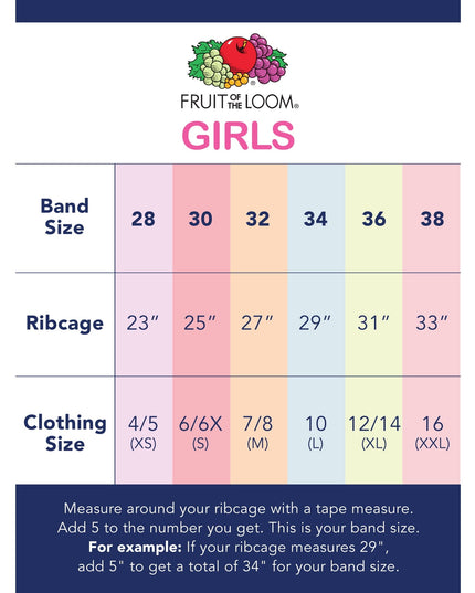 SIZE: 40 - Fruit of the Loom Girls Cotton Sports Bra 3-Pack