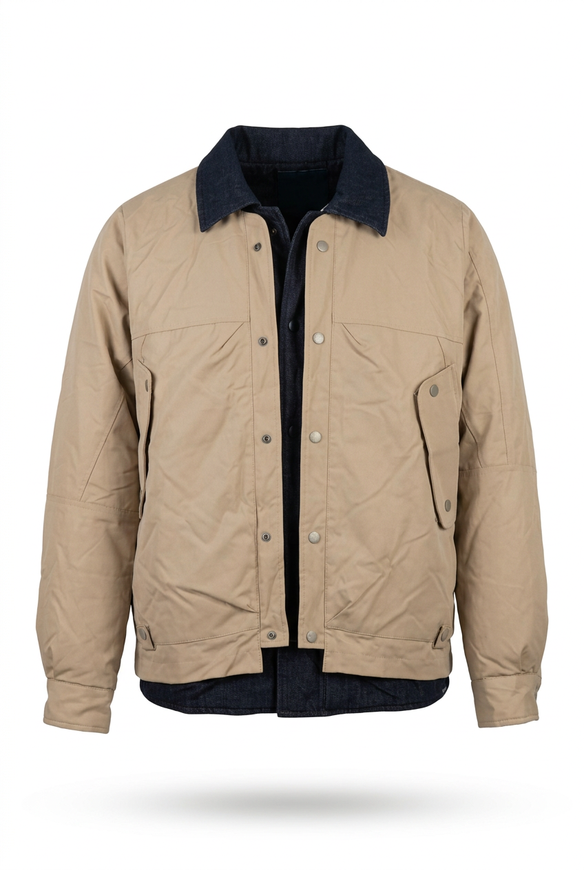 M-GEE2 Men's 2-in-1 Layered Bomber Jacket with Denim Inner