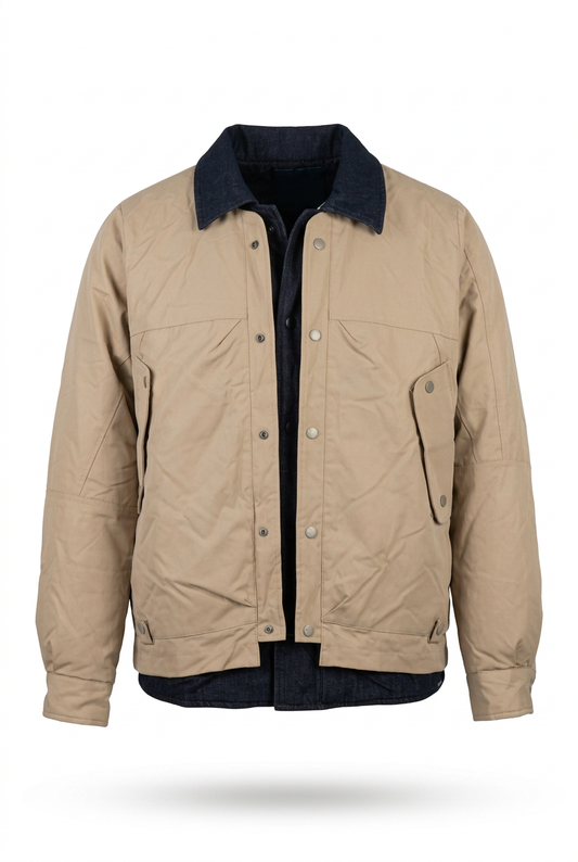 M-GEE2 Men's 2-in-1 Layered Bomber Jacket with Denim Inner