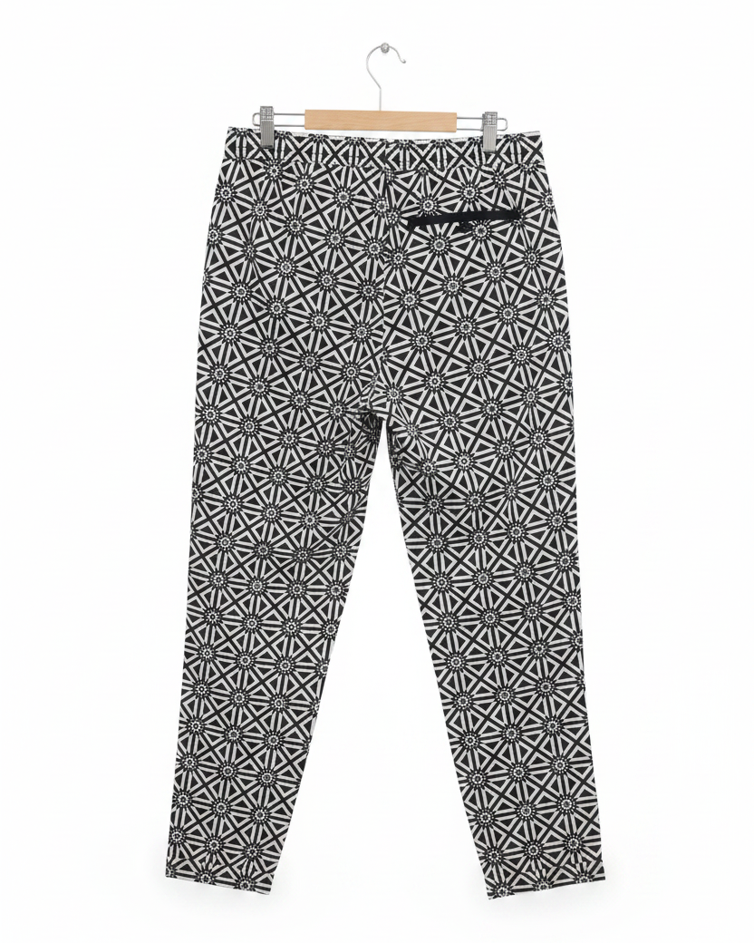 Back view of G-Star Raw black and white geometric pants showcasing the elastic waistband and pockets.