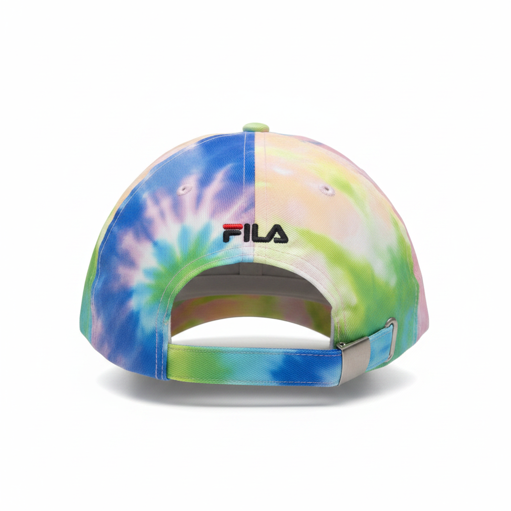 Back of Fila tie-dye cap with logo