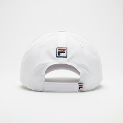 Back of Fila white cap with logo