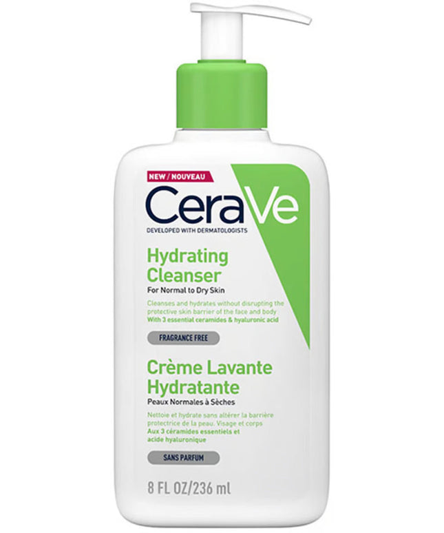 CeraVe Hydrating Cleanser | Face and Body Wash for Normal to Dry skin with Hyaluronic Acid and Ceramides | Fragrance Free Paraben Free |8Oz, 236 ML
