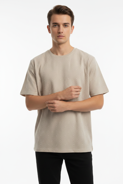 Beige Diamond Texture Shirt - Model Relaxed Fit