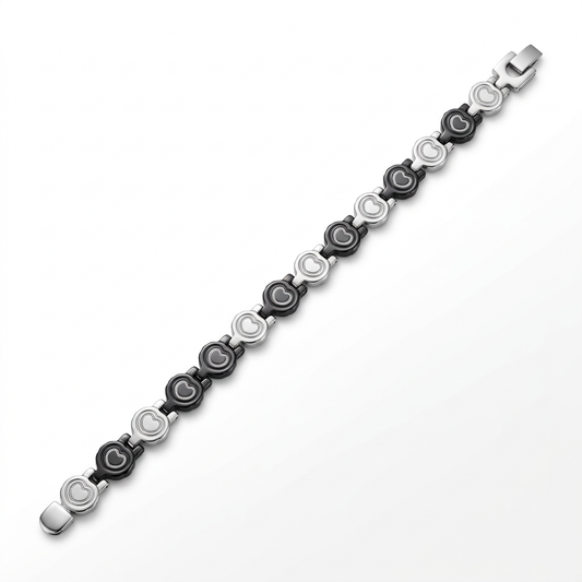Black-and-silver round-link bracelet product photo