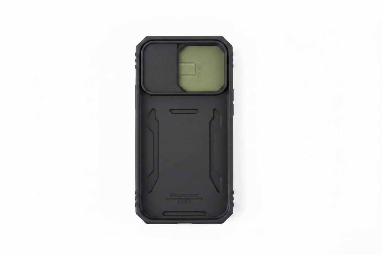 Black Case with Olive Green Camera Cover