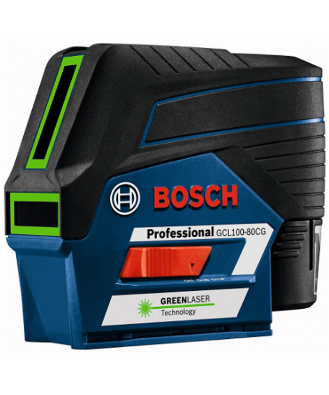 BOSCH GCL100-80CG Cross Line Laser Kit, 3 Beams, 1 Dots, 2 Lines, Green, 100 Ft Range Without Detector