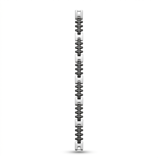 Bracelet with black links and silver interior details