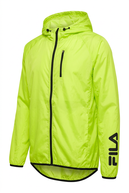 Fila Trail Run neon lime hooded windbreaker, front
