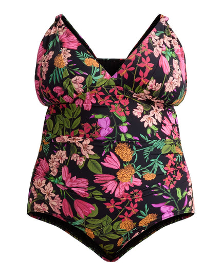 SIZE: L(12-14) - Time and Tru Women's and Women's Plus Plunge V Neck One Piece Swimsuit