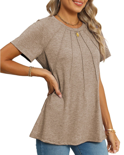 SIZE: M - Rosvigor Blouses for Women Short Sleeve Shirts Casual Dressy Summer Tops with Pleats