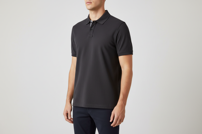Charcoal Polo — Front-Left 3Q