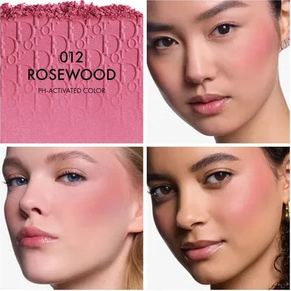 Dior Rosewood blush shade card with models wearing it