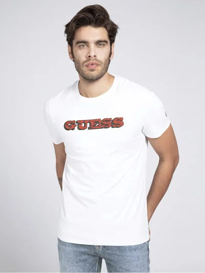 Guess Men'S Red Logo T-Shirt – White