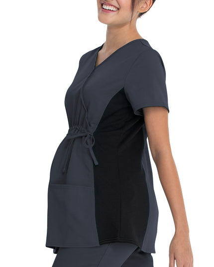 SIZE: L - Scrubstar Women's Rayon Ponte Side Panel Flexible Stretch Maternity Mock-Wrap Scrub Top WD800