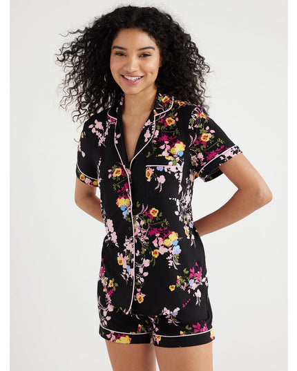 SIZE: L(12-14) - Joyspun Women's Knit Notch Collar Top and Shorts Pajama Set, 2-Piece
