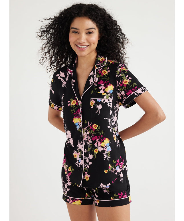 SIZE: L(12-14) - Joyspun Women's Knit Notch Collar Top and Shorts Pajama Set, 2-Piece