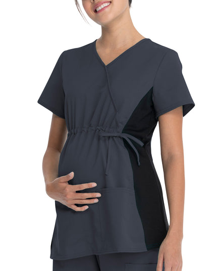 SIZE: L - Scrubstar Women's Rayon Ponte Side Panel Flexible Stretch Maternity Mock-Wrap Scrub Top WD800