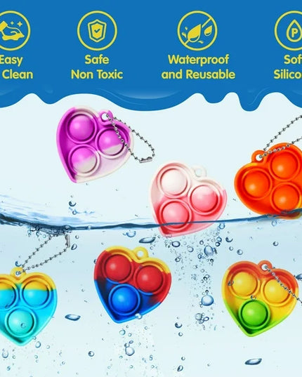 32 Pack Valentine’s Day Pop Fidget Keychain Toys – Mini Heart-Shaped Fidget Party Favors with Valentine Cards & Goodie Bags for Kids, Classroom Exchange, Boys & Girls