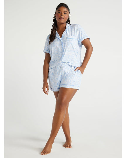 SIZE: M(8-10) - Joyspun Women's Knit Notch Collar Top and Shorts Pajama Set, 2-Piece,