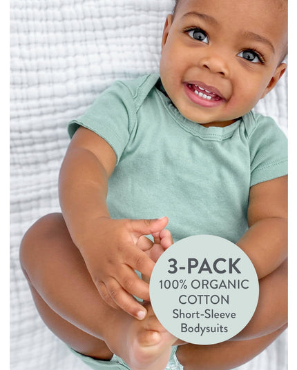 SIZE: 6M - Honest Baby Clothing Baby Boy or Girl Gender Neutral Organic Cotton Short Sleeve Bodysuits, 3 Pack