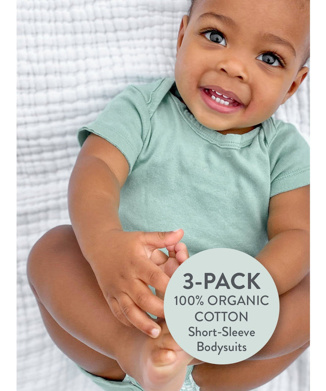 SIZE: 6M - Honest Baby Clothing Baby Boy or Girl Gender Neutral Organic Cotton Short Sleeve Bodysuits, 3 Pack