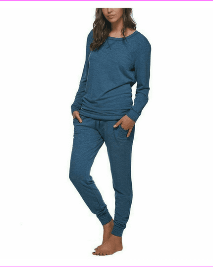SIZE: S - Felina Ladies French Terry Crewneck Long sleeve Top Lounge Set S/Heather Navy