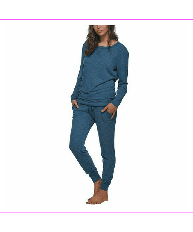 SIZE: S - Felina Ladies French Terry Crewneck Long sleeve Top Lounge Set S/Heather Navy