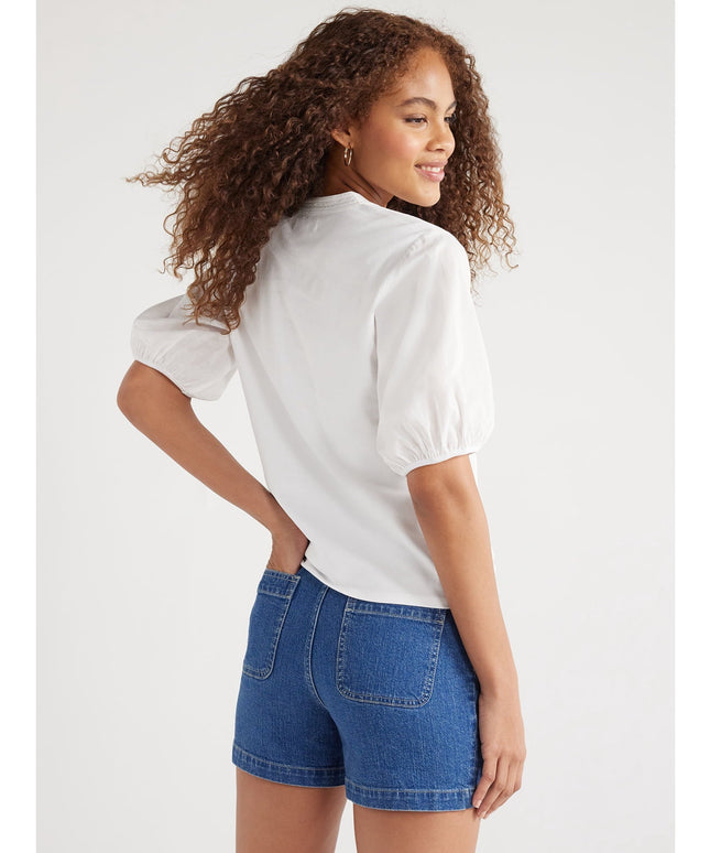 SIZE: XS - Free Assembly Women’s Henley Tee with Short Puff Sleeves